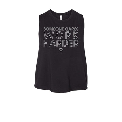 Someone Cares Women's Crop Tank in Black — front view by VNDK8