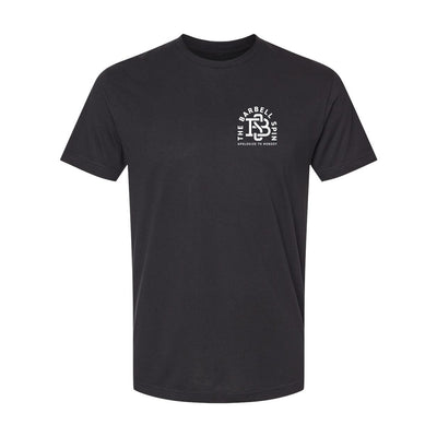 The Barbell Spin No Apologies Athletic Tee in Black — front view by VNDK8