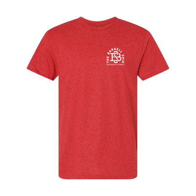 The Barbell Spin No Apologies Athletic Tee in Red — front view by VNDK8