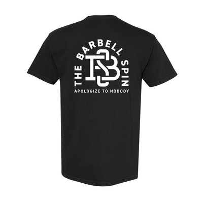 The Barbell Spin No Apologies Relaxed Tee in Black — back view by VNDK8