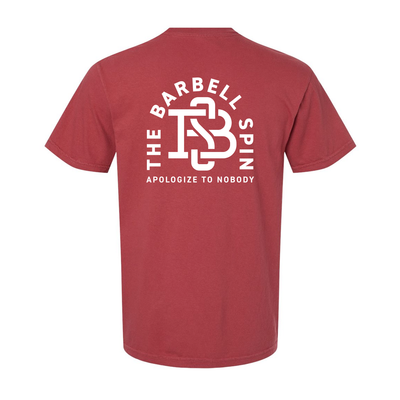 The Barbell Spin No Apologies Relaxed Tee in Red — back view by VNDK8