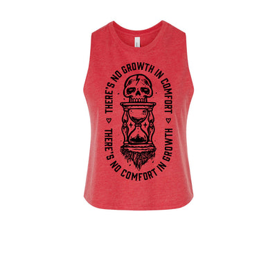 Growth & Comfort Women's Crop Tank in Red with black graphic — front view by VNDK8