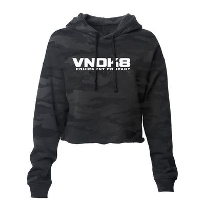 Women's Nameplate Crop Hoodie in Athletic Black Camo with white graphic — cropped fleece by VNDK8