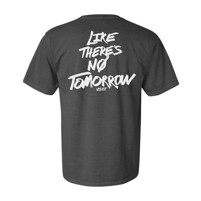 No Tomorrow Tee in Distressed Gray — back view by VNDK8
