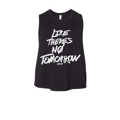 No Tomorrow Women's Crop Tank in Black — front view by VNDK8