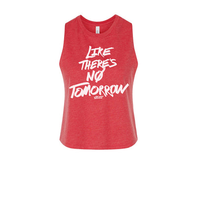 No Tomorrow Women's Crop Tank in Red — front view by VNDK8