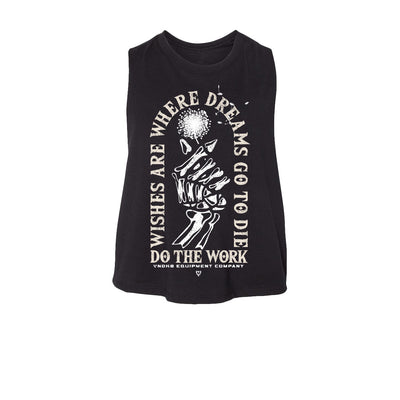 Wishes Women's Crop Tank in Black — front view by VNDK8